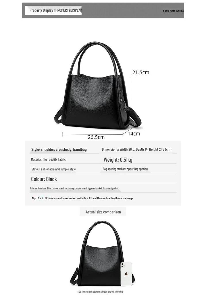 Luxury Women's Genuine Leather Tote - Large Capacity, Solid Color, Single Shoulder or Crossbody Bucket Bag