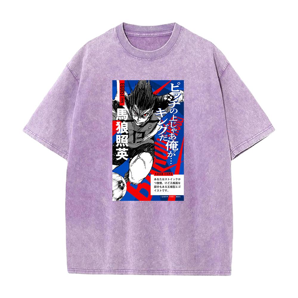 BLUE LOCK Anime Clothing Barou Shouei Printed Washed Tshirt Men Breathable Cotton T-shirts Manga Washed Tee Harajuku T Shirt