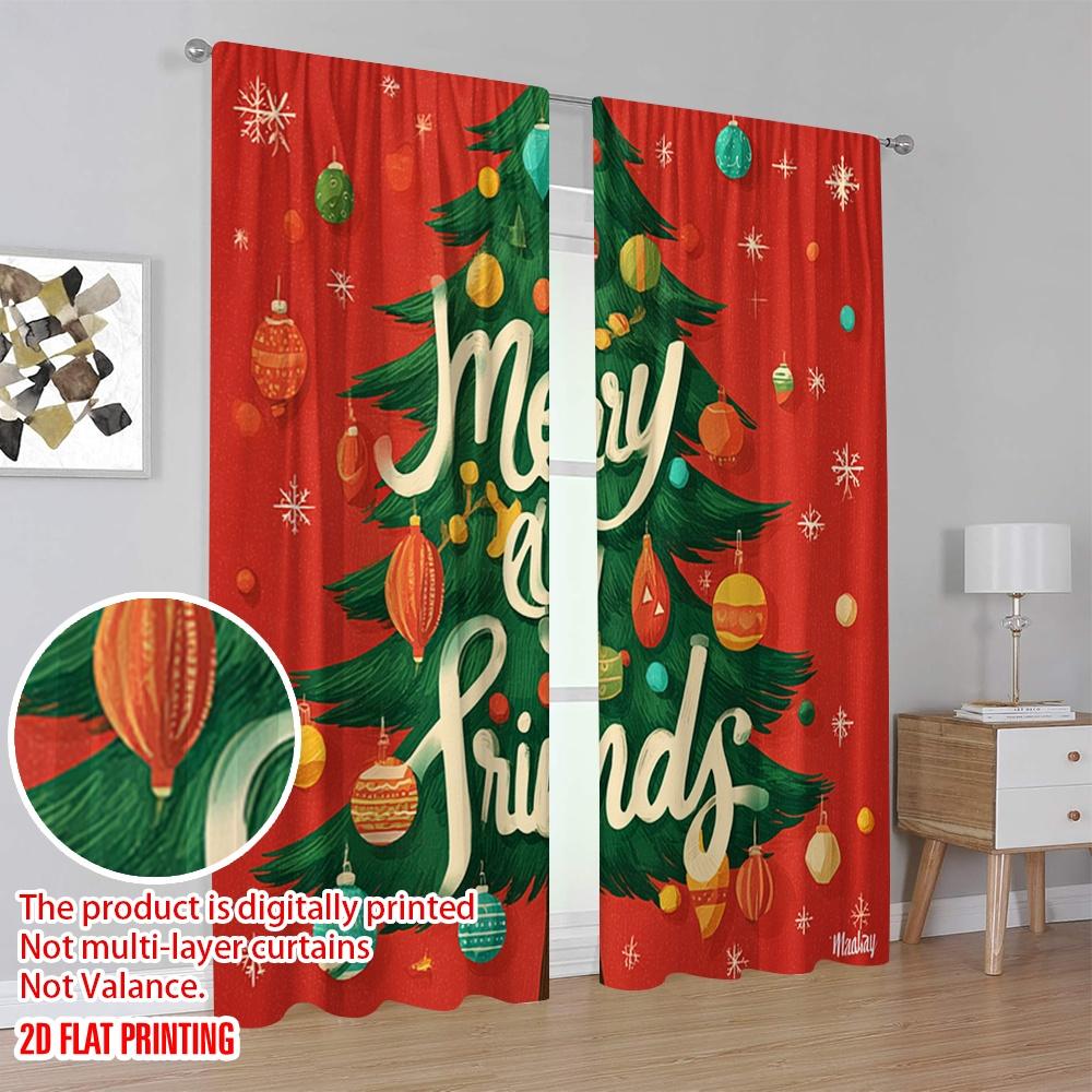 2pcs,2D plane printing Window Curtain Preety Christmas Tree Versatile Durable Polyester (without rod) Decorations For Home Ldeal