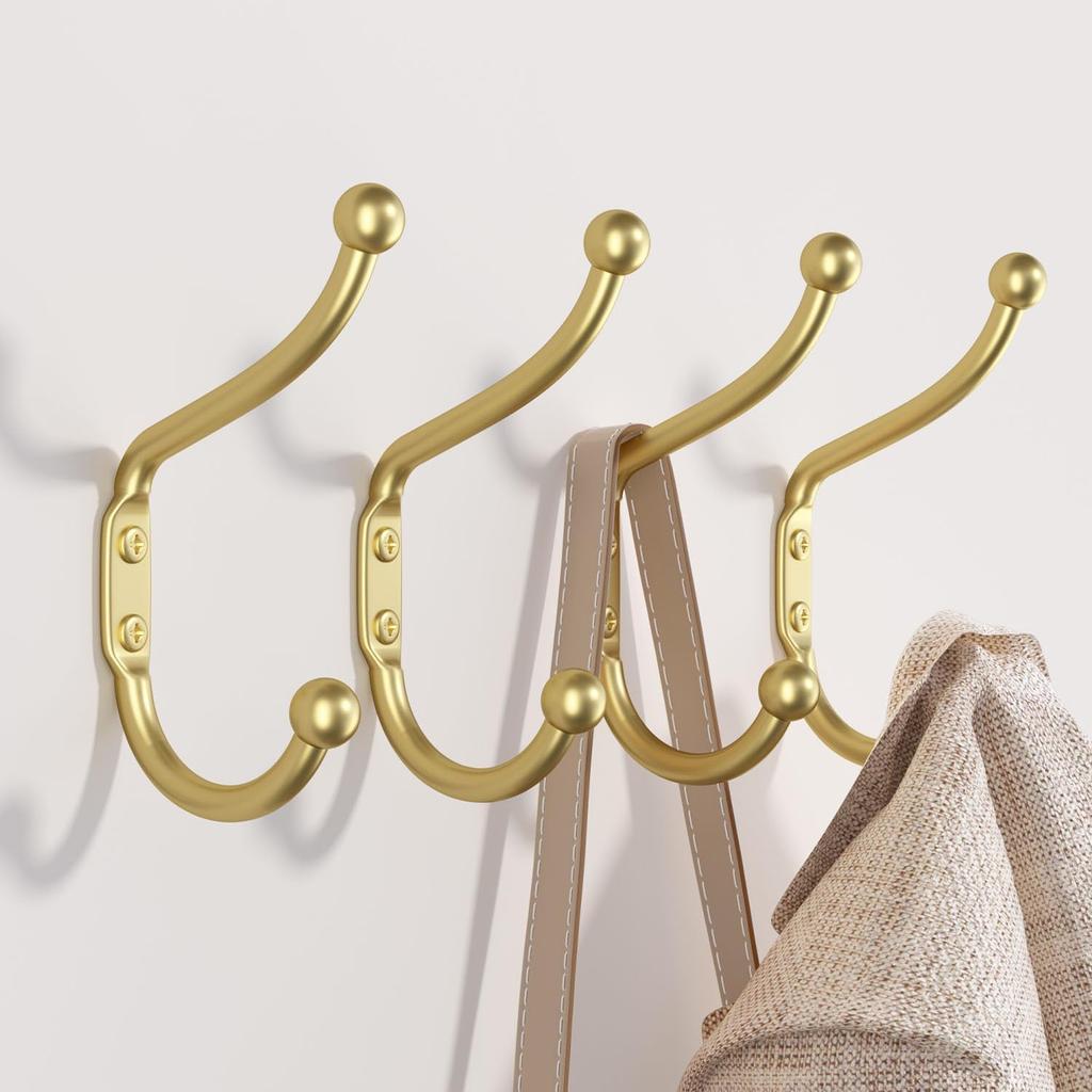 Gold Coat Hooks Wall Mount - Wall Hooks for Hanging, Heavy Duty Hooks, Mudroom Hooks, Metal Hooks for Hanging Clothes, Towels, Hats, Keys, Coats,4