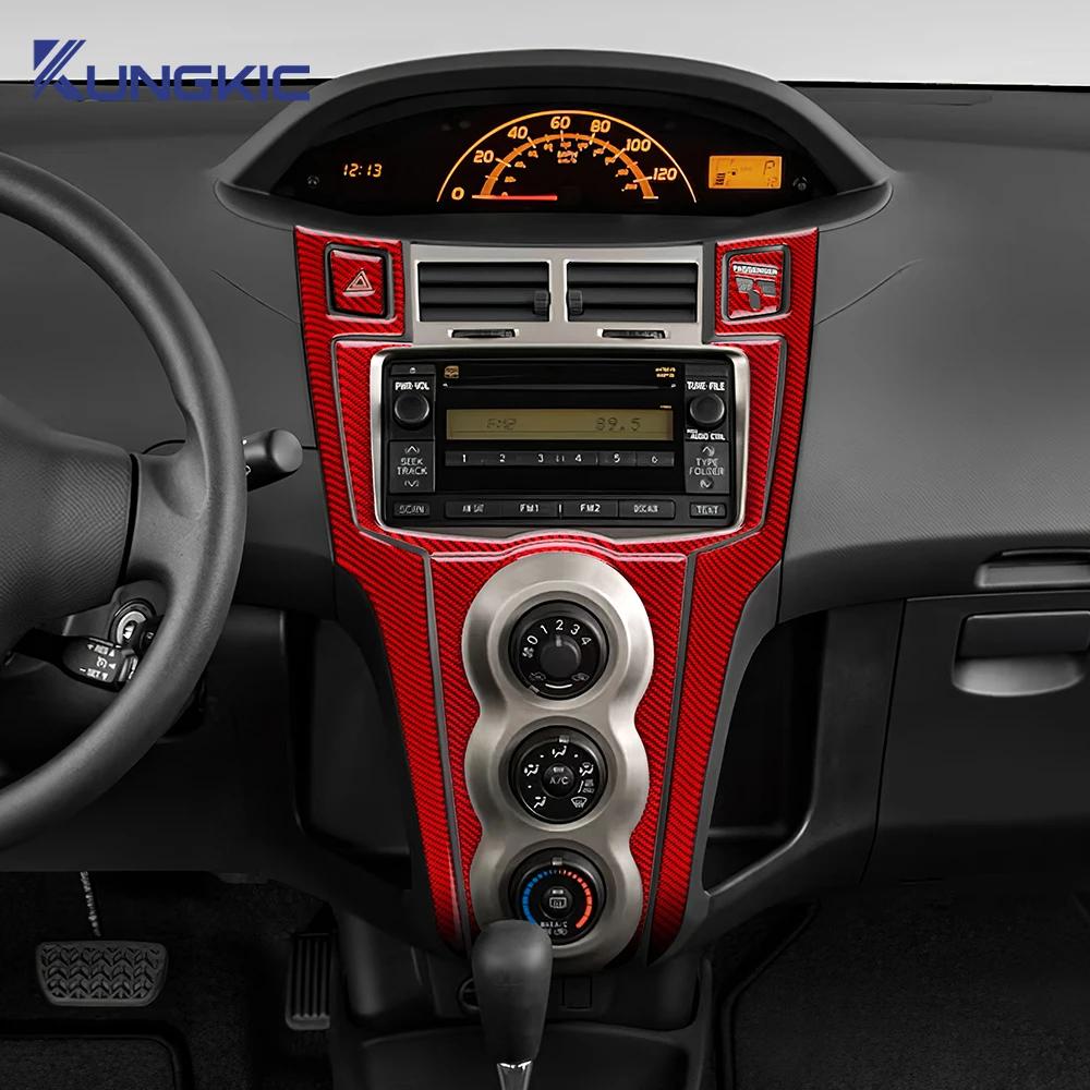Für Toyota Yaris 2006 2007 2008 2009 2010 2011 Echter Weicher Carbonfaser-Aufkleber LHD Auto Mittelkonsole CD AC Knopf Zubehör
