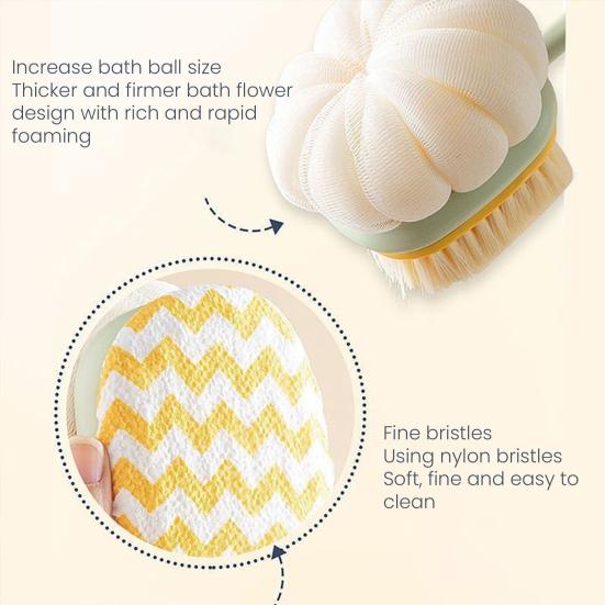 Bath Brush Ergonomic Design Long-Handled Back Scrubber Double Head Gentle Exfoliation Shower Body Scrubber