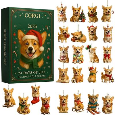 Cuenta Regresiva Con Lindos Mini Adornos de Corgi, Set de Decoración Navideña con Temática de Perros Para Decoración del Hogar
