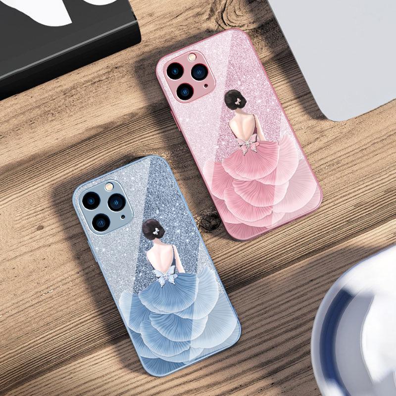 Flower Girl Colorful For IPhone 16 Pro Max 15 Pro 14 13 12 Mini 11 XS Max XR 7 8 Plu SE 2022 Tempered Glass Phone Case
