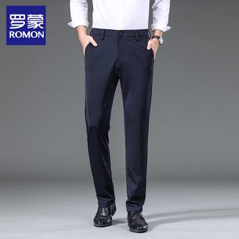 ROMON Men's Summer Slim Straight Business Casual Trousers