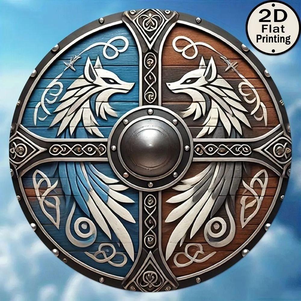 Round Metal Poster, Retro Embossed Viking Shields, Home & Garage Decor