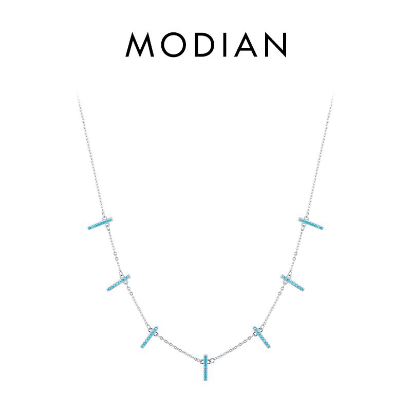 MODIAN Стерлингового серебра 925 пробы, винтажное очаровательное бирюзовое короткое колье-колье с геометрическим рисунком, цепочка для женщин, свадебные эффектные ювелирные изделия
