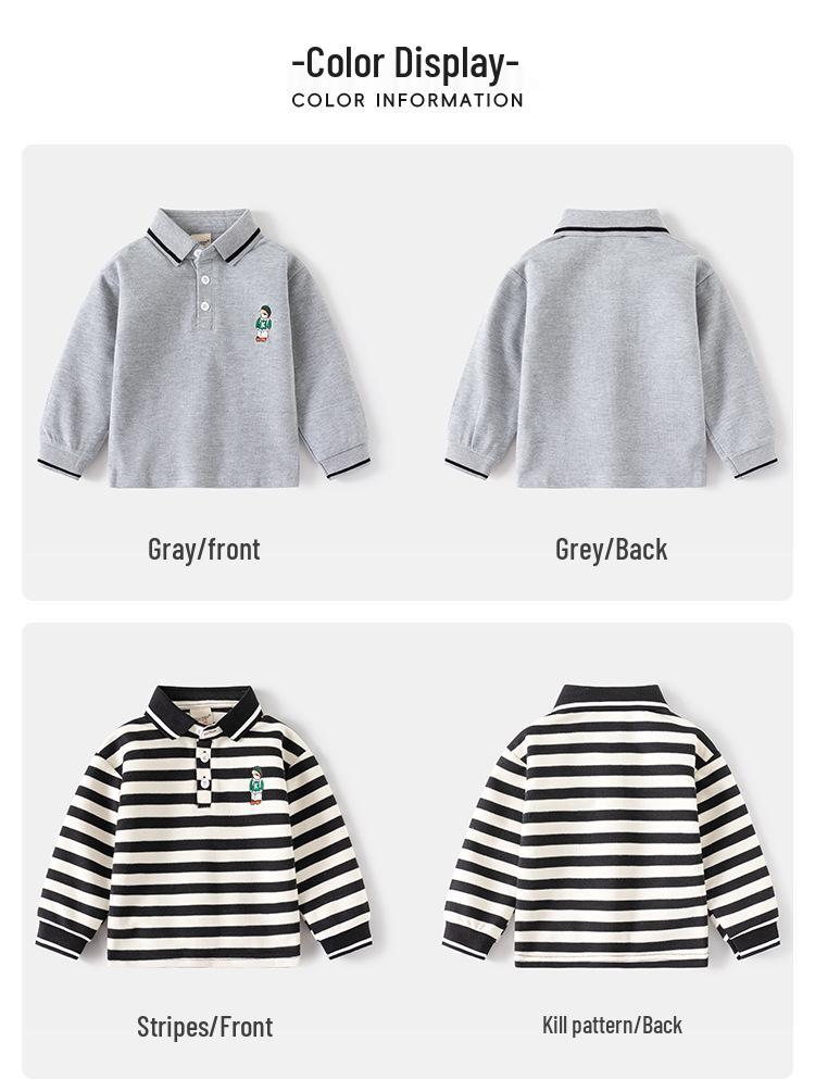 Spring 2024 Boys' Long-Sleeve Polo Shirt - Trendy Lapel Top for Children