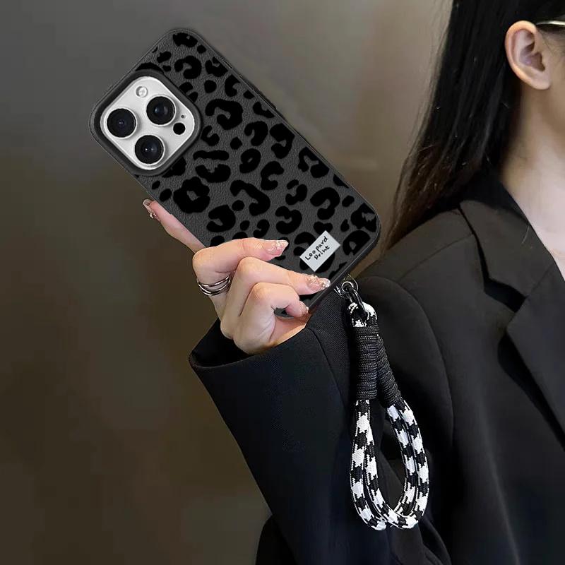 Case For POCO F7 Ultra F5 F6 M7 M6 X5 X6 X7 PRO X3 X4 GT Xiaomi 14T 15T Pro 15 Leopard Print With Lanyard Matte PU Leather Cover