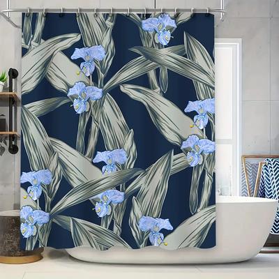 Rideau de douche floral bleu moderne imperméable en polyester Ensemble de tapis de bain décoratifs pour accessoires de salle de bain