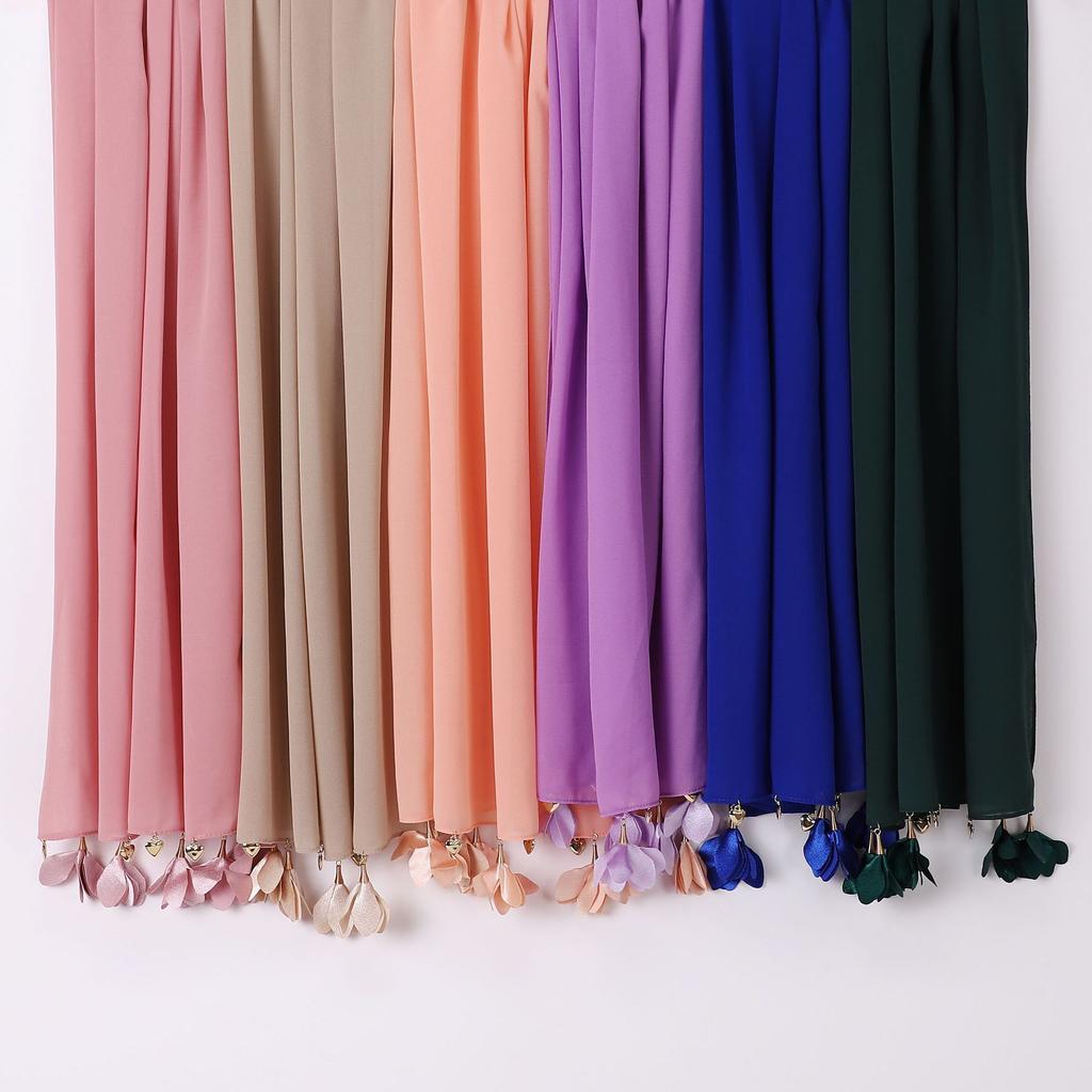 Handmade Alloy Love Flower Chiffon Hijab Beads Scarves Plain Shawls Women Sunscreen Headscarf Head Wrap Hijabs Ramadan Turban