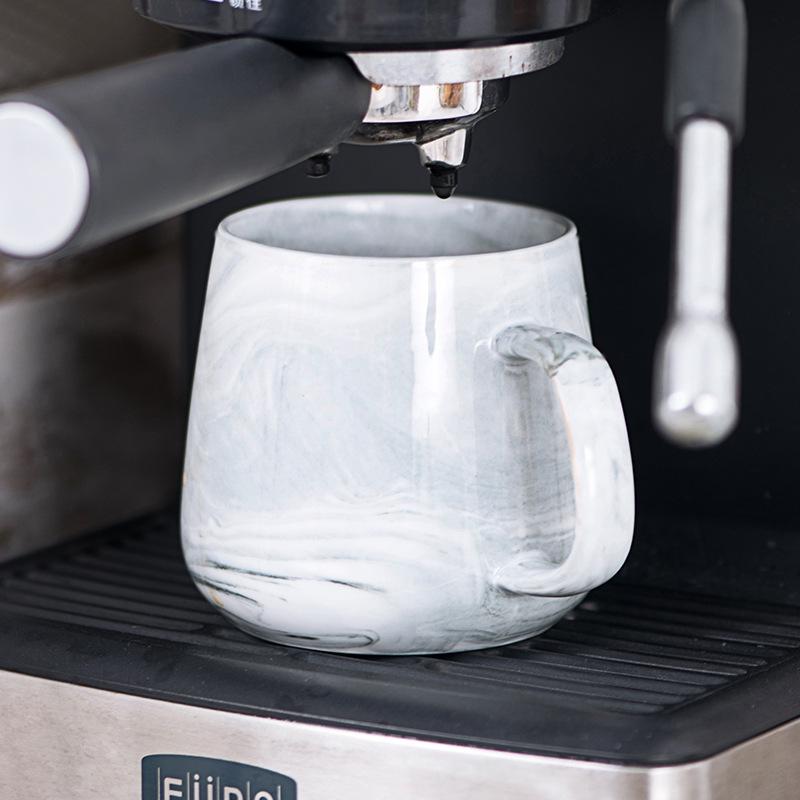 Marble Couple Ceramic Mug Set with Lids & Spoons - Creative Drinkware for Coffee & Tea 400ml