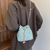 Ling Grid Řetízková Kbelíková Taška, Jednoduchá Crossbody Taška, Dámská Módní Ramenní Taška se Stahovací Šňůrkou a Střapcem