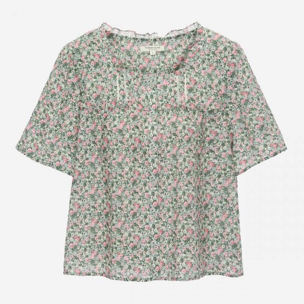 ThurSday ISland Women S Flower Pattern Square Neck blouSe T264mbl254w Green (GN)/S
