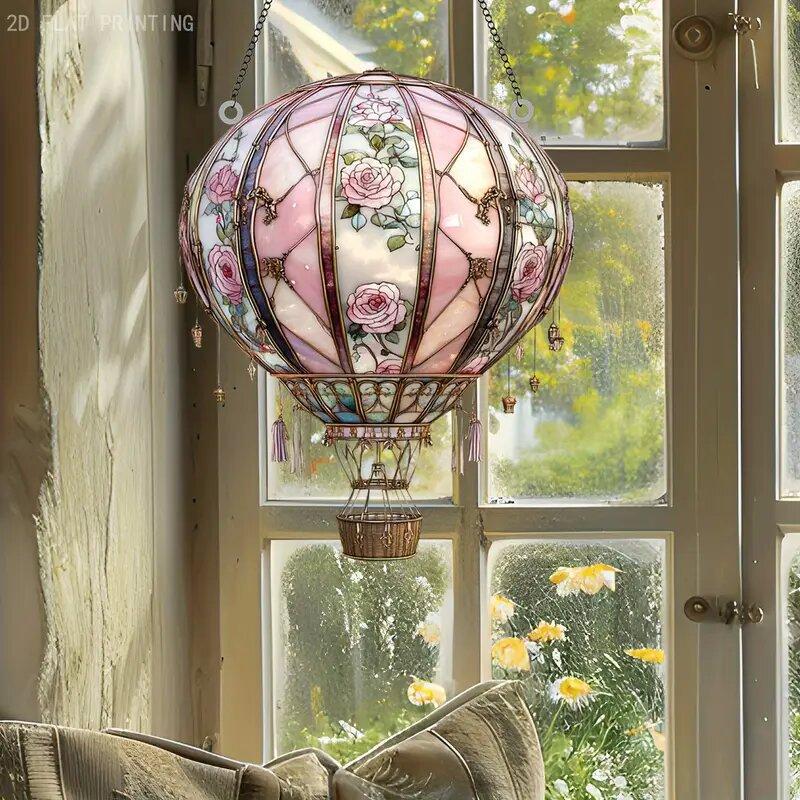 1 Pcs 2D Acrylic Hot Air Balloon Light-Collecting Device Flower Window Pendant Garden Home Decoration