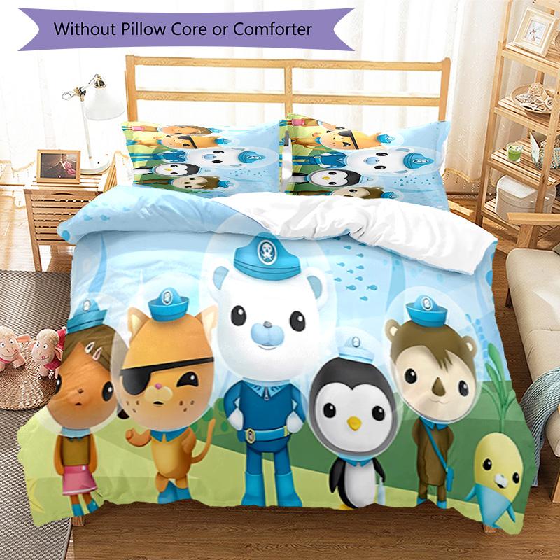 3-teiliges Octonauts Muster Bettwäsche-Set Bettbezug-Set enthält Bettbezug & Kissenbezüge, perfekte Ganzjahres-Schlafzimmerdekoration & Geschenk