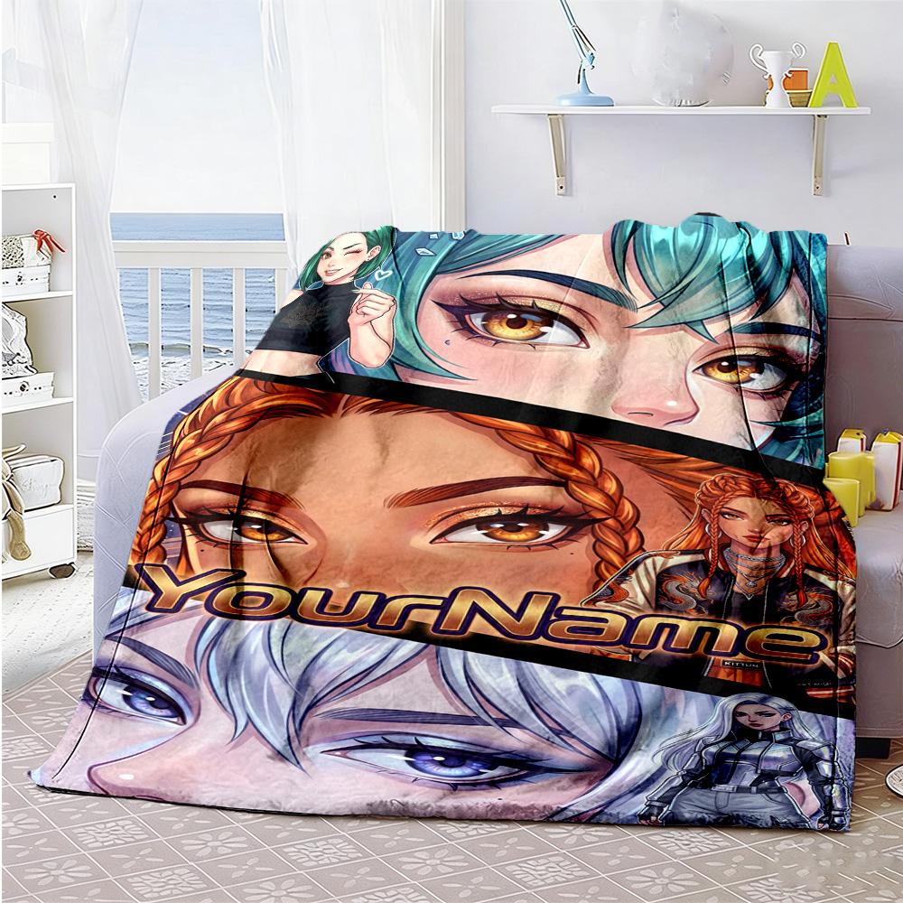 Demon Hunter Girls 3 Customize Your Name Blanket Throw Personalized Blanket Comfortable Versatile for Office Chair Bedding Nap Ideal for All Seasons