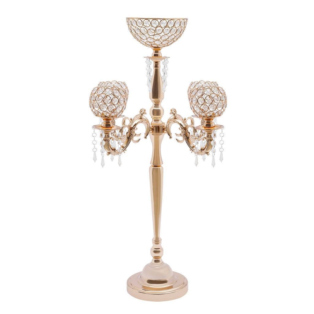 Floor Candelabra Gold Candelabra with Flower Vase 35 Inches Metal Wedding Centerpiece Table Candstick Holder for Valentine's Day