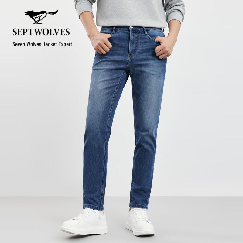 SEPTWOLVES Men's Washed Denim Jeans