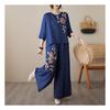 Retro Embroidered Summer Slim Fit Casual Chinese Style Short Sleeve Bottoms Set Women's Fashion Wear