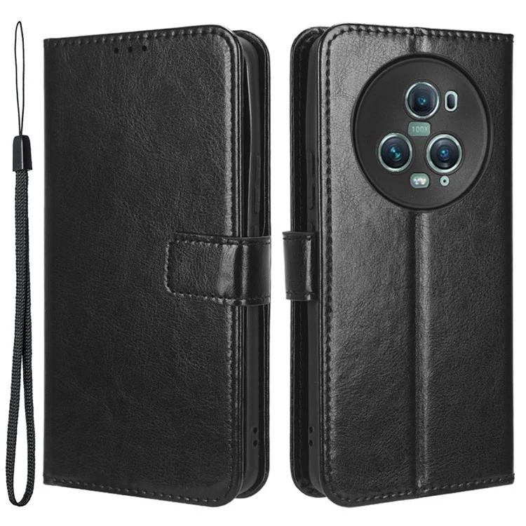 For Honor Magic5 Pro 5G Crazy Horse Texture PU Leather Wallet Stand Cover Shockproof Phone Case