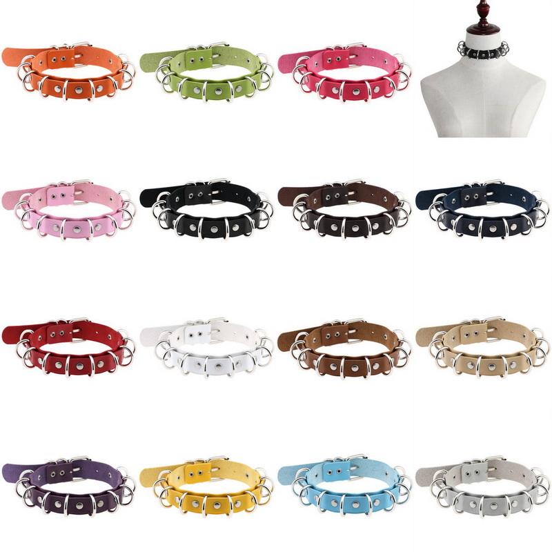 PU kožený gotický náhrdelník obojok Sexy špica okrúhly prsteň Kľúčna kosť Punk Rock Retiazka Choker Opasok Nastaviteľný golier Choker Cosplayer Halloween doplnok