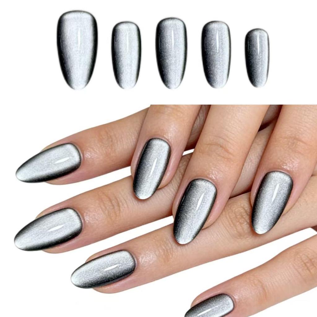 Flashy Almond Cat Eye Wearable Nails Collection - High-End Whitening Manicure for Summer