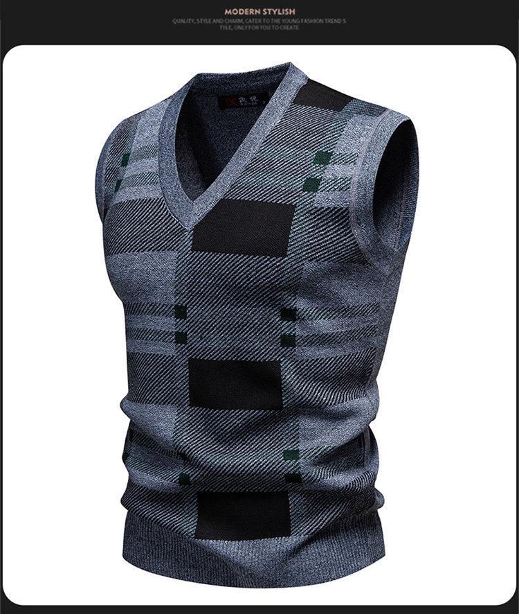 2025 Men's Autumn/Winter V-Neck Grid Knit Pullover Vest