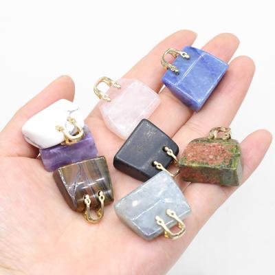 1 ks, Reiki Léčivý Krystal Vyřezávaná Ozdoba Kabelky, Mini Módní Přírodní Kámen Ametyst Achát Drahokam Domácí Dekorace Šperky Dárky 27×25mm