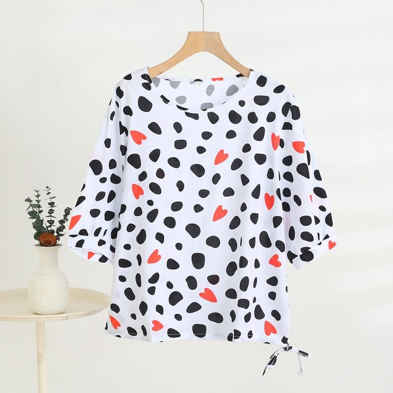 Mid-sleeved T-shirt, Sweet Floral Print, Stylish Drawstring Top, Summer Thin Plus-size Pullover