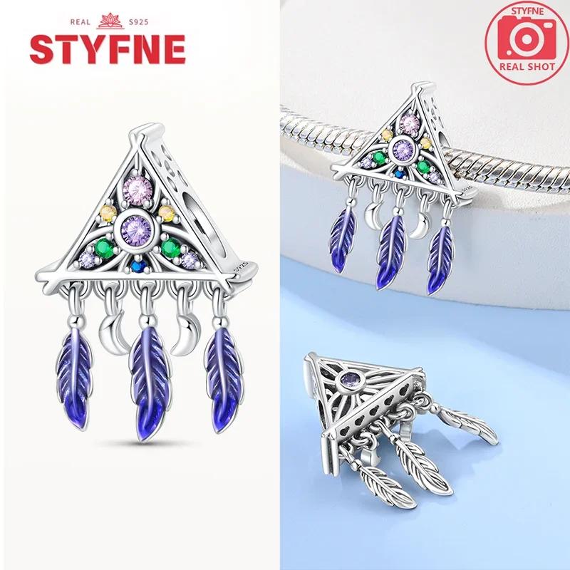 copper Colorful Zircon Heart Charm Bead Charms Dreamcatcher Feather Bead Charms Compatible With Fine Authentic Bracelets Jewellery Making Gifts for Wo