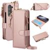 Folding Card Bag Leather Stand Case for Samsung Galaxy Z Fold 3 4 5 6 5G ZFold6 with Ring Holder Wallet Fold5 Fashion Cover