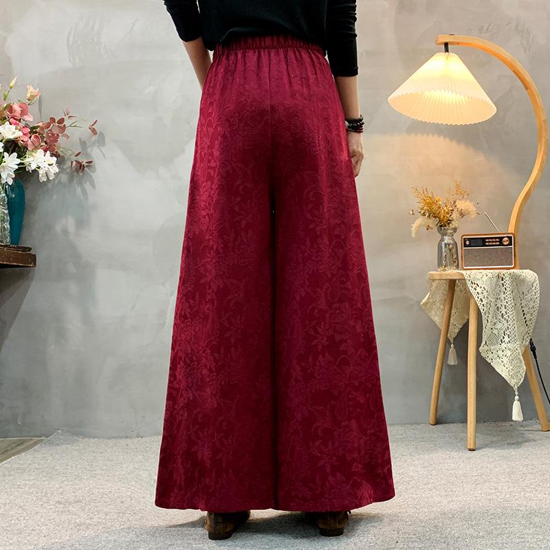 New Chinese Jacquard Ethnic Cotton-Linen Women's Skirt-Pants: Loose, Retro, Wide-Leg Trousers