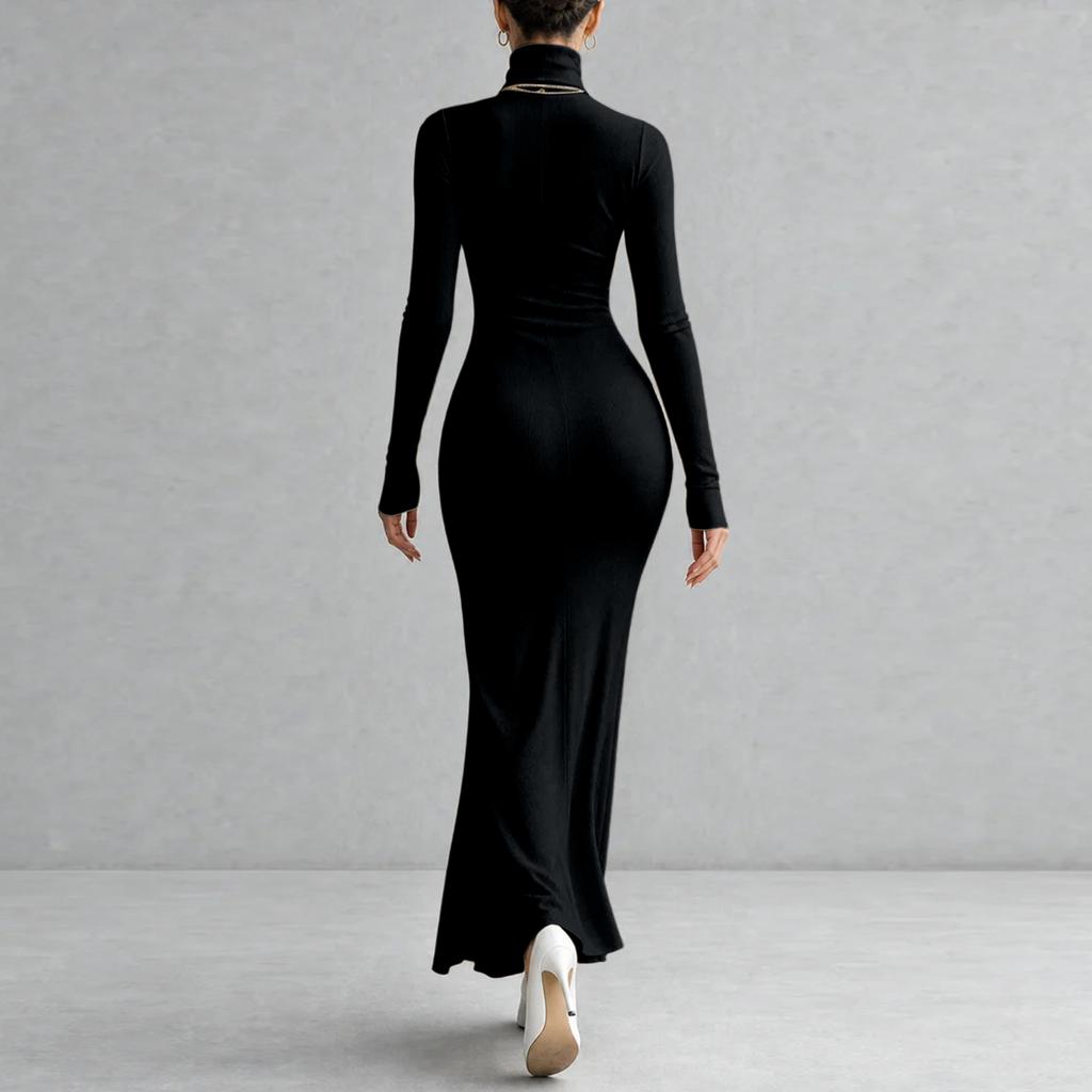 Women's Casual Long Sleeve Color Side Slit Dress