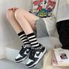 Women Socks Autumn Simple Casual Black White Striped Pile Socks For Girls Breathable Middle Tube Letter Embroidery Cotton Soft