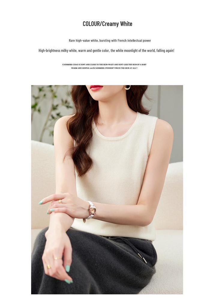 Women's 100% Cashmere Round Neck Spaghetti Strap Knit Vest - New Autumn/Winter Style Sleeveless Base Layer.