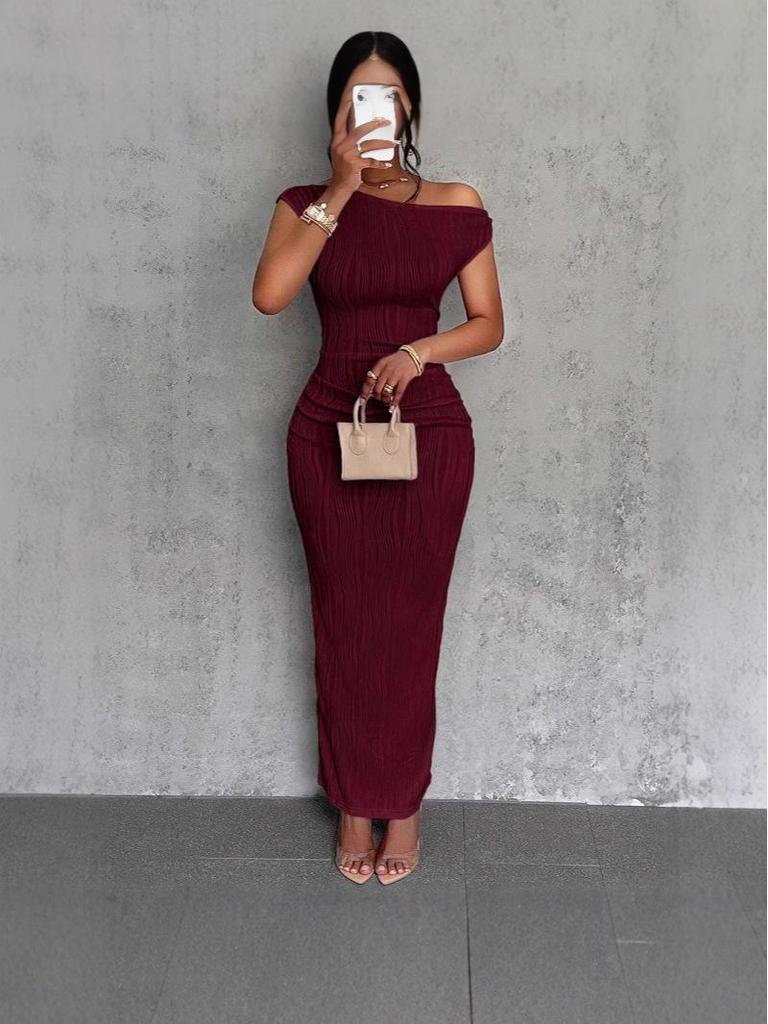 2025 Chic Water Ripple One-Shoulder Dress for Women