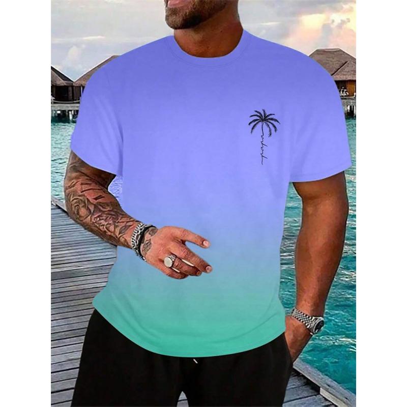 Simple Fashion Coconut Tree Graphic Gradient T Shirts Fashion Summer Short Sleeve 3D Printed T-shirts Casual Oversized Tees Tops