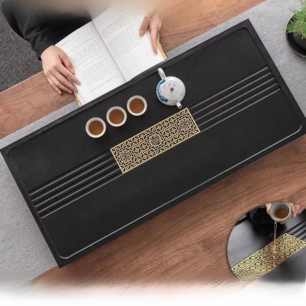 Synthetic King Black Stone Tea Tray Simple Modern Style Living Room Office Home Use Drainage Tea Set Tray Rectangular Shape