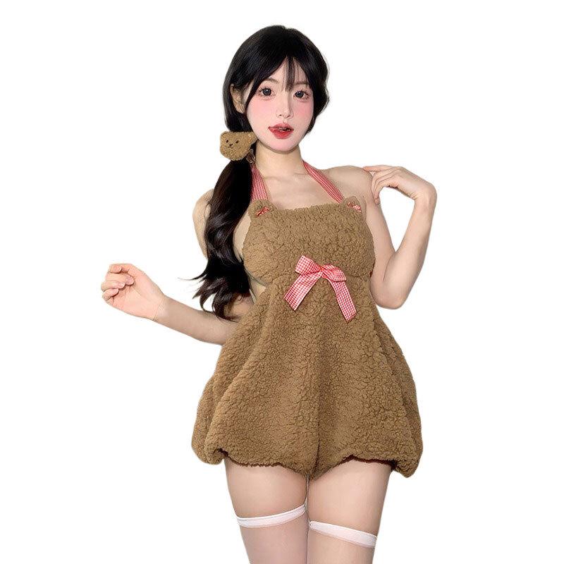 Sexy Backless Halterneck Minidress with Teddy Bear Anime Maid Costume - Christmas Uniform Set