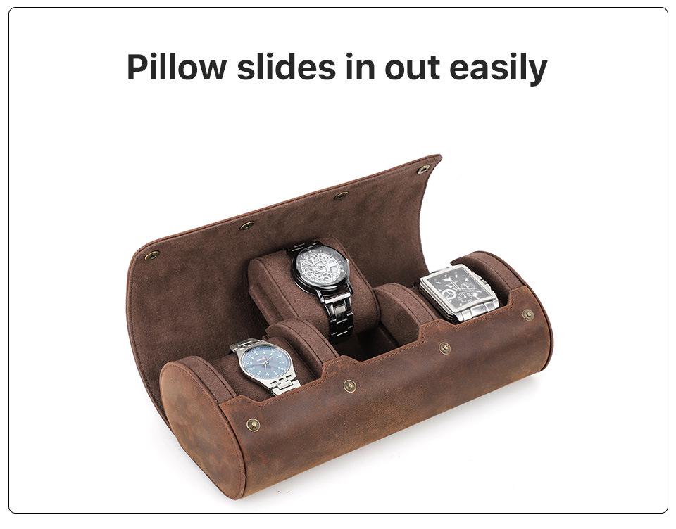 Vintage Leather Mechanical Watch Travel Box - Three-Piece Set