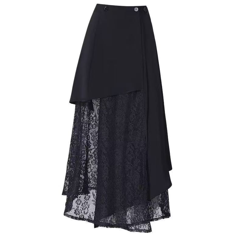 Irregular Black Lace Skirt Summer Hollow Out Design Fashion Women Skirts