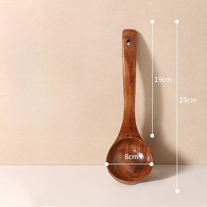 1pc Non Stick Wooden Cooking Spoon Solid Anti Scalding Soup Ladle Heat Resistant Kitchen Utensil For Daily Cooking Use