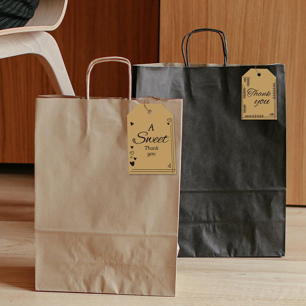 1set 80pcs 4 styles Printed Paper Thank You Gift Tags Rectangle Word 7.7x5.1cm Hole: 5mm 20pcs/style