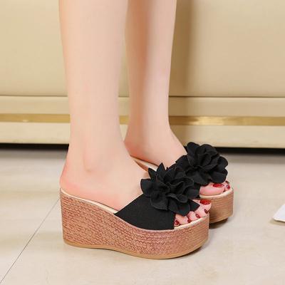 Sapatos Femininos 2024 Venda Quente Chinelos de Verão Femininos Flor Sólida Bico Aberto Salto Alto À Prova d'Água Tamanho Grande Chinelos Casuais Mulheres