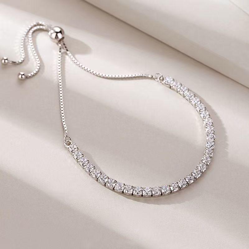 European-American Zircon Bracelet: Elegant 4mm Round Single-Row Diamond-Effect Adjustable Jewelry for Women