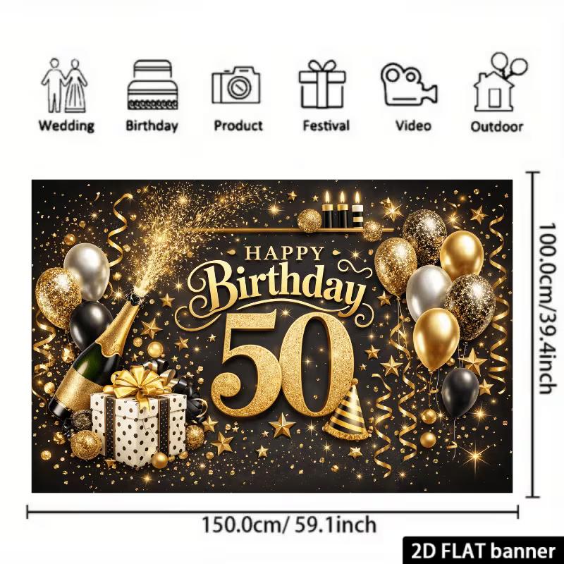 2D Sparkle Confetti Gift Box 50th Birthday Photography Background Cloth