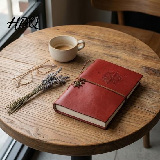 Sketchbook Notebook Faux Leather Binder 6 Ring Loose Leaf Vintage Personal Wear-resistant Journal Planner with Retro Steering Wheel Pendant