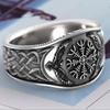 Men Ring Wide Silver Color Alloy Eagle Compass Carved Finger Ring Jewelry