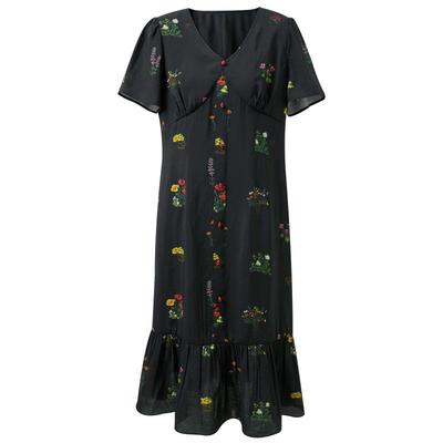 Sancai Plus Size French V-Neck Floral Midi Dress